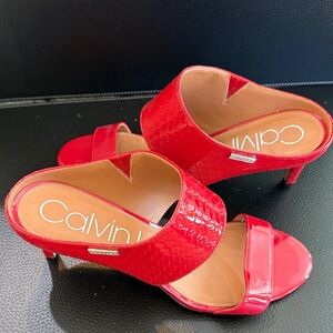 Calvin Klein Vibrant Red Heeled Mules